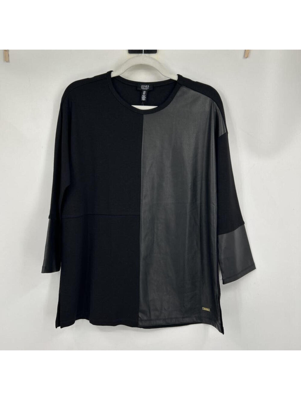 Women's Jones New York New with Tags Vegan Leather Block Black Knit Top Small